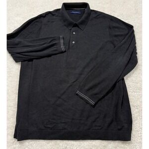 Tommy Bahama Polo Sweater Mens 2XT Charcoal Grey Cotton Cashmere Long Sleeve